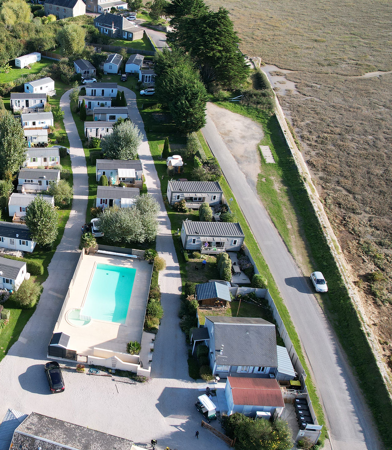 Aerial view of the La Baie des Veys campsite